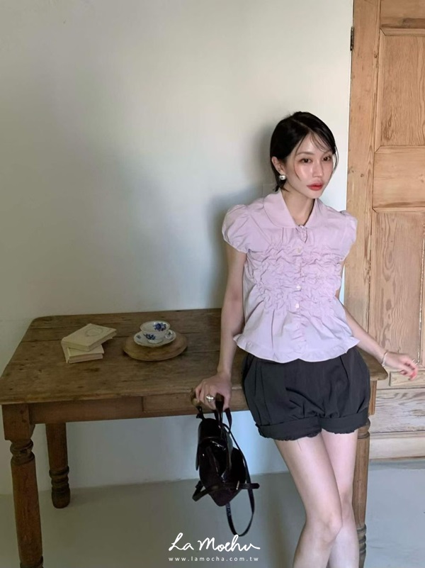 荷葉滾邊抓皺襯衫